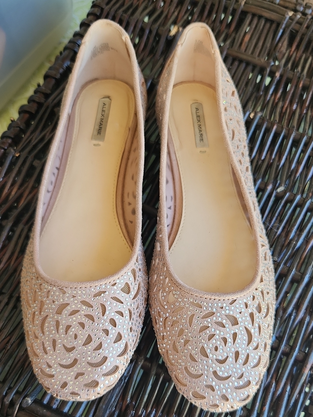 Alex Marie Nude Pink Laser-Cut Embellished Ballet Flats